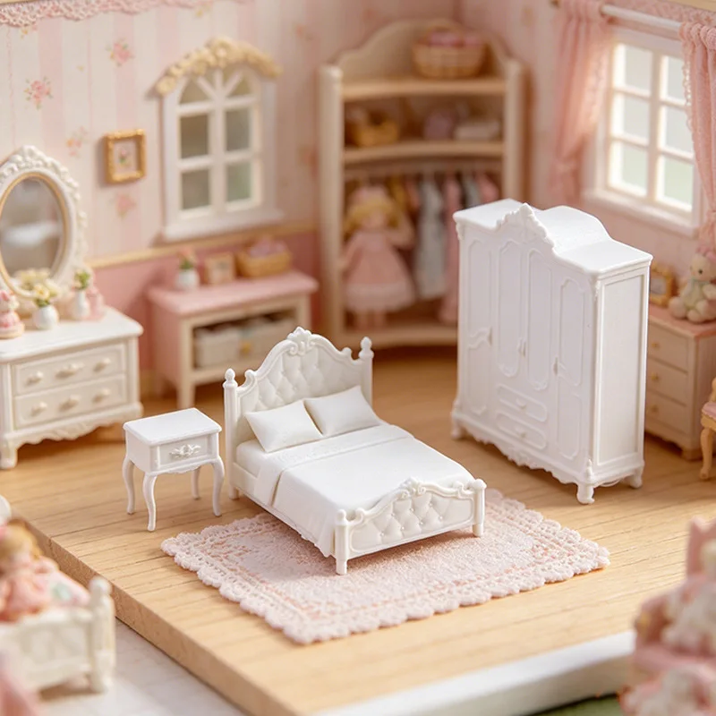 

1/12 Scale Dollhouse Furniture Set, European Style Miniature Sofa & Bedroom Kit for Dollhouse Scene Layout & Pretend Play