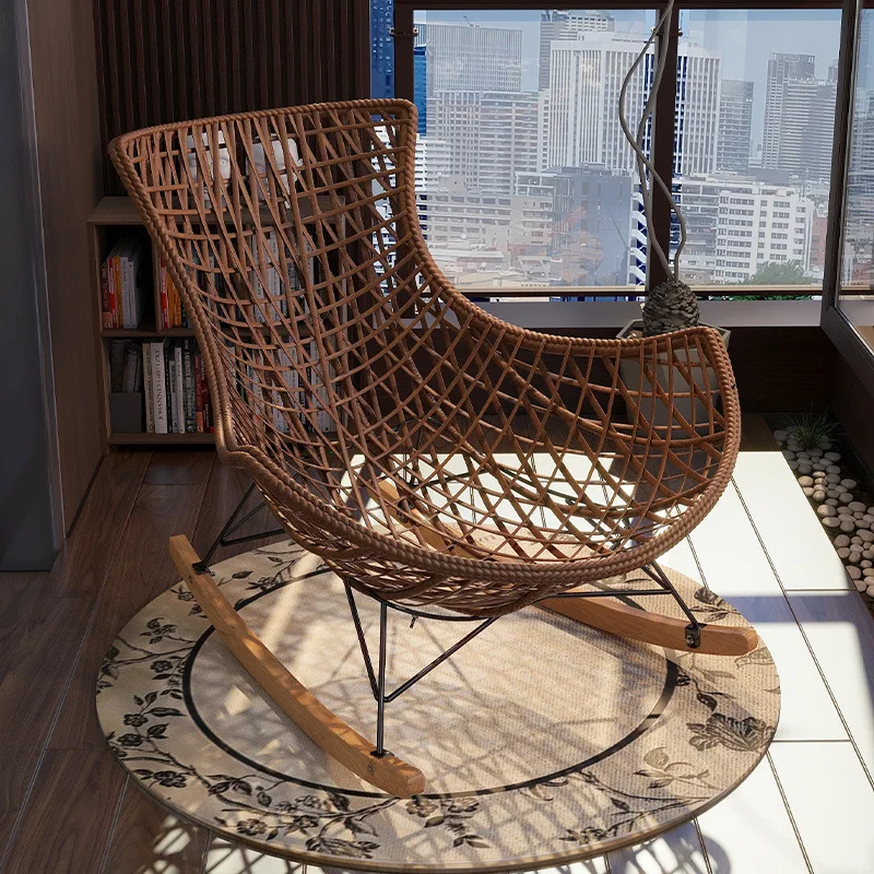Home Balcony Leisure Single Sofa Rocking Chair Summer Outdoor Rattan Chair Retro