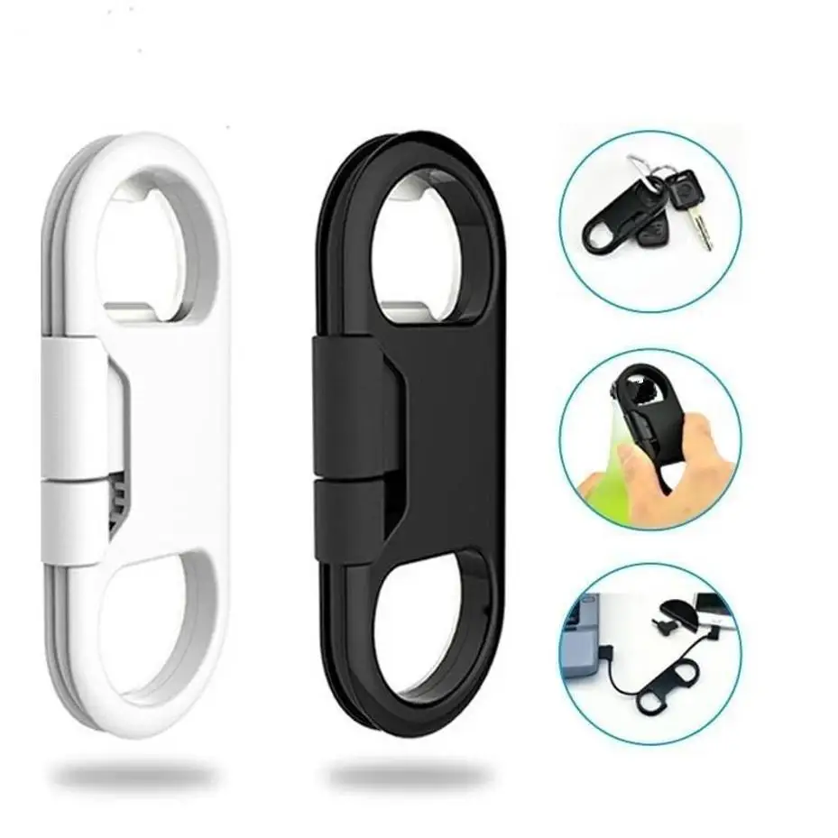 1 Pcs 3 In 1 USB Data Cable Keychain Charging Cable Beer Bottle Opener For Android IPhone Charger Wholesale