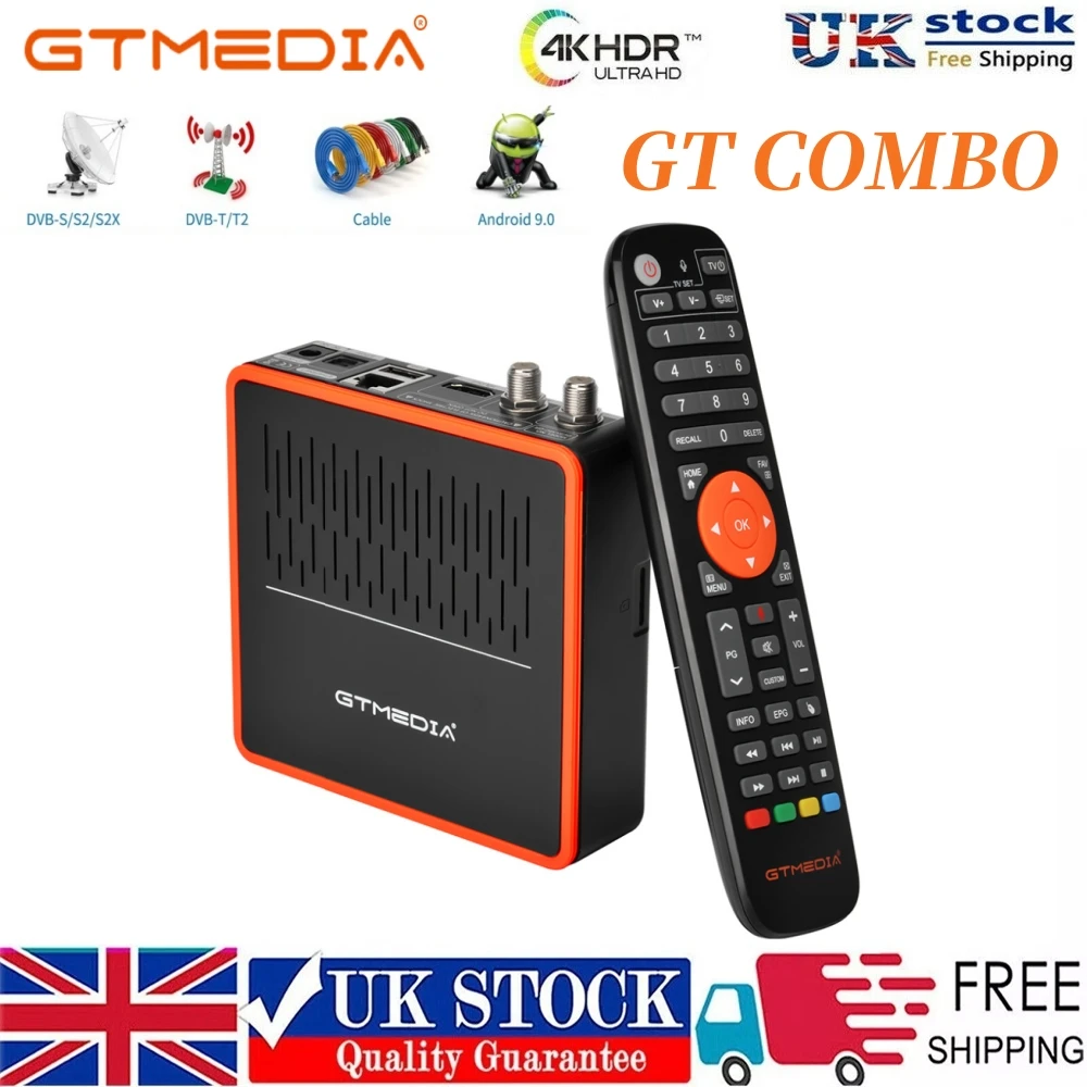 GTMEDIA GT Combo 4K UHD Smart TV BOX Android 9.0+DVB-S/S2/S2X+T/T2+C,2GB+16GB يدعم جهاز استقبال التلفزيون M3U/CCAM مستودع المملكة المتحدة متوفر في المخزون
