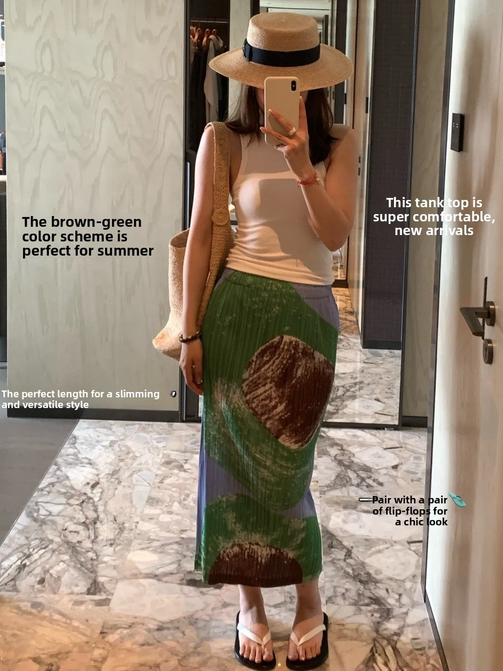 

High Waist Pleated Midi Skirt Holiday Style Print Casual Breathable Summer New Arrival Women's Fashion Skirts T63301