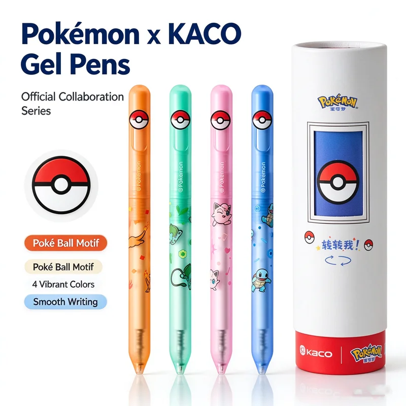 4Pcs/Set KACO Pokémon SWING Gel Pen,Ins Kawaii Cute Cartoon 800M Writing Length For Signing,Homework,Daily Writing Perfect Gift