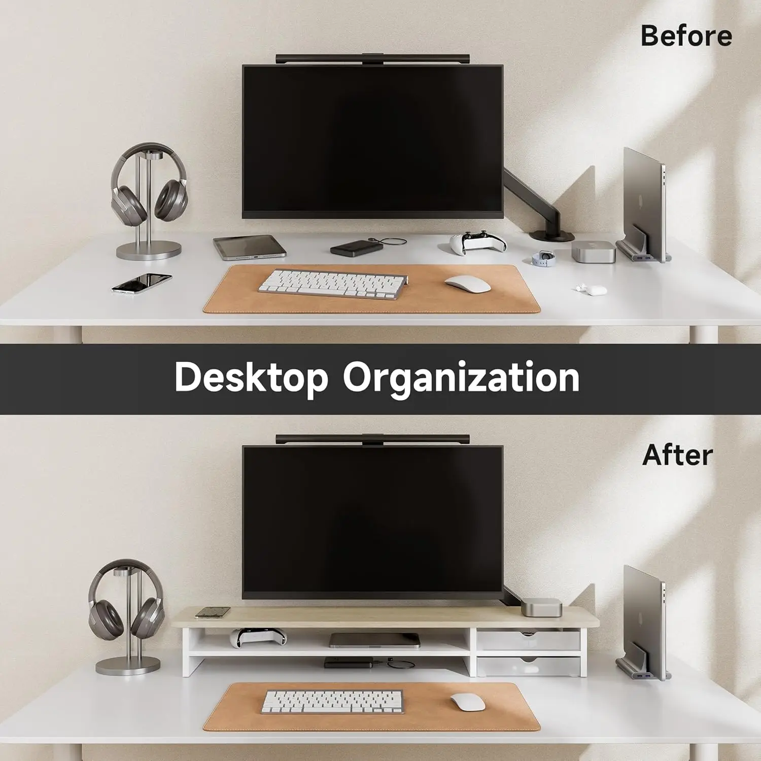 Wide Dual Monitor Wood Riser 6