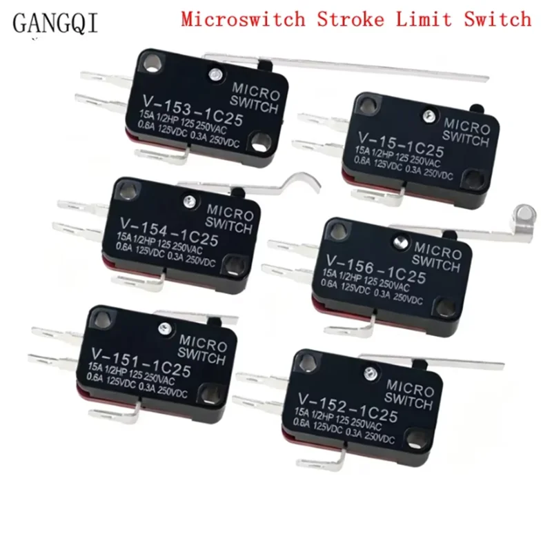 5PCS Microswitch Stroke Limit Switch V-151-1C25 V-152-1C25 V-153-1C25 V-154-1C25 V-155-1C25 V-156-1C25 Roller Long Handle Switch