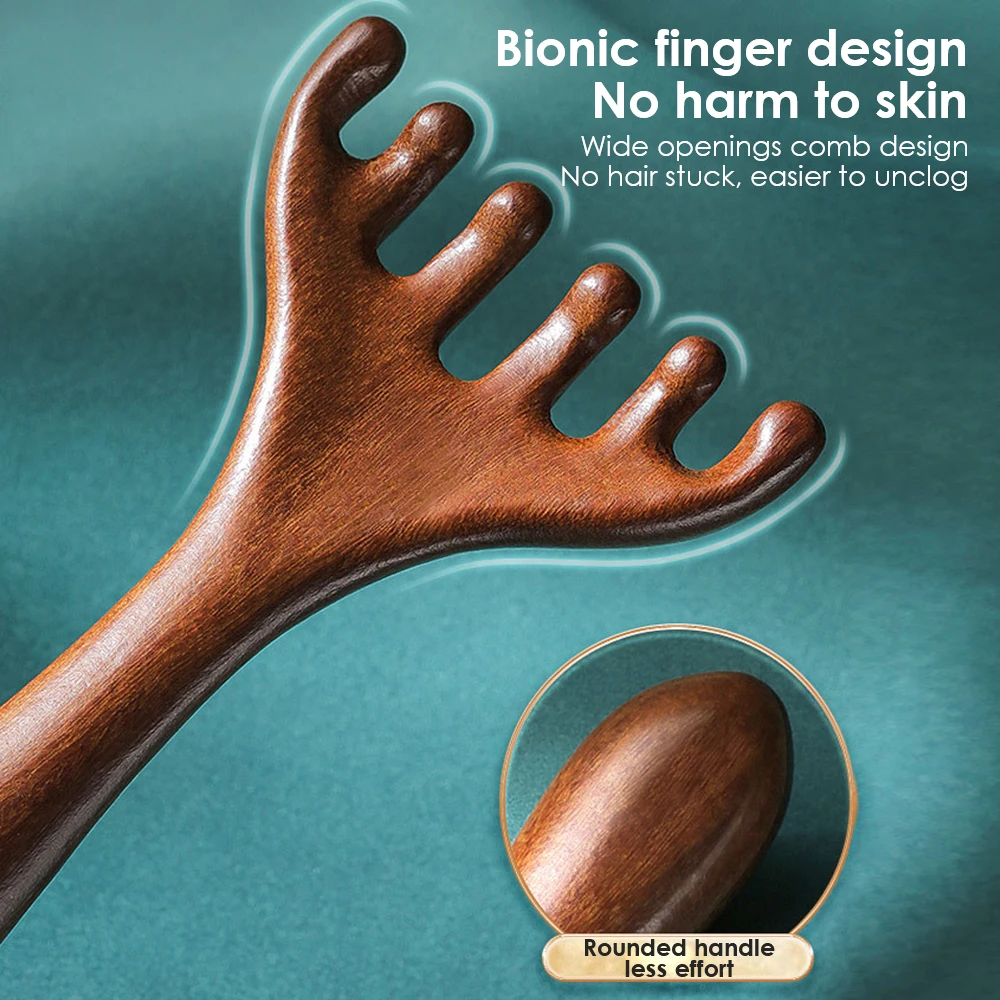 

Wooden Meridian Massage Comb Anti-static 6-Claw Head Massager Promote Blood Circulation Body BGua Sha Tool Head Massage Brush