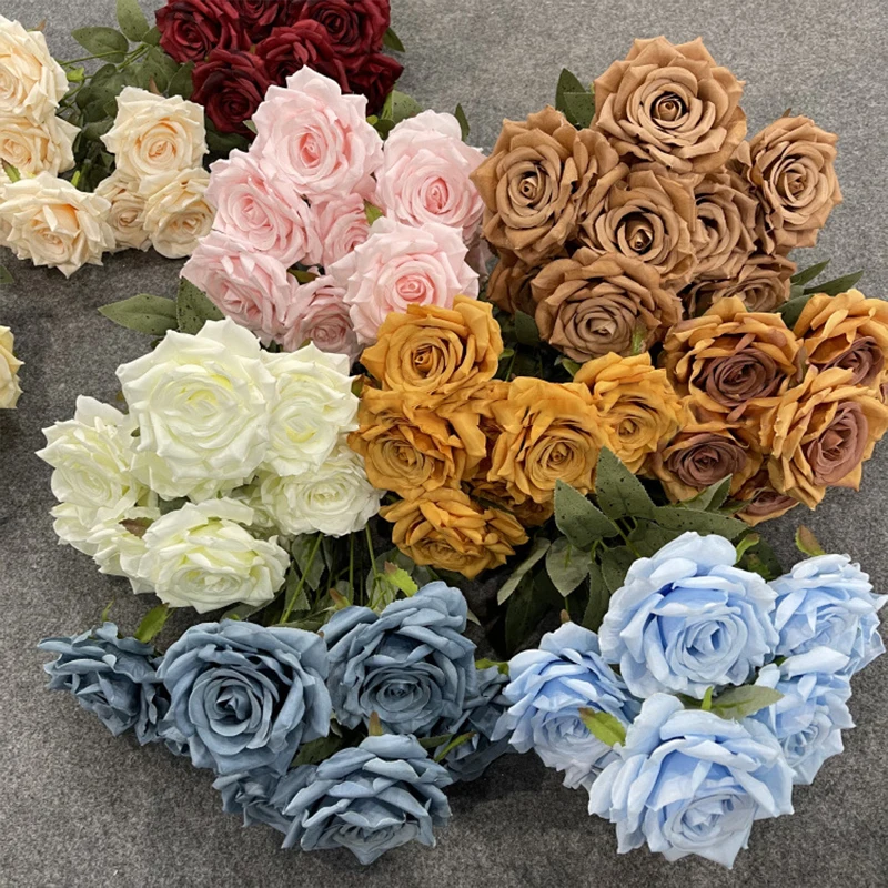 Cheap 9 Heads Diamond Rose Bouquet Artificial Flower Bunch European Wedding Flower Arrangement Home Decor Photo Props Party Gift