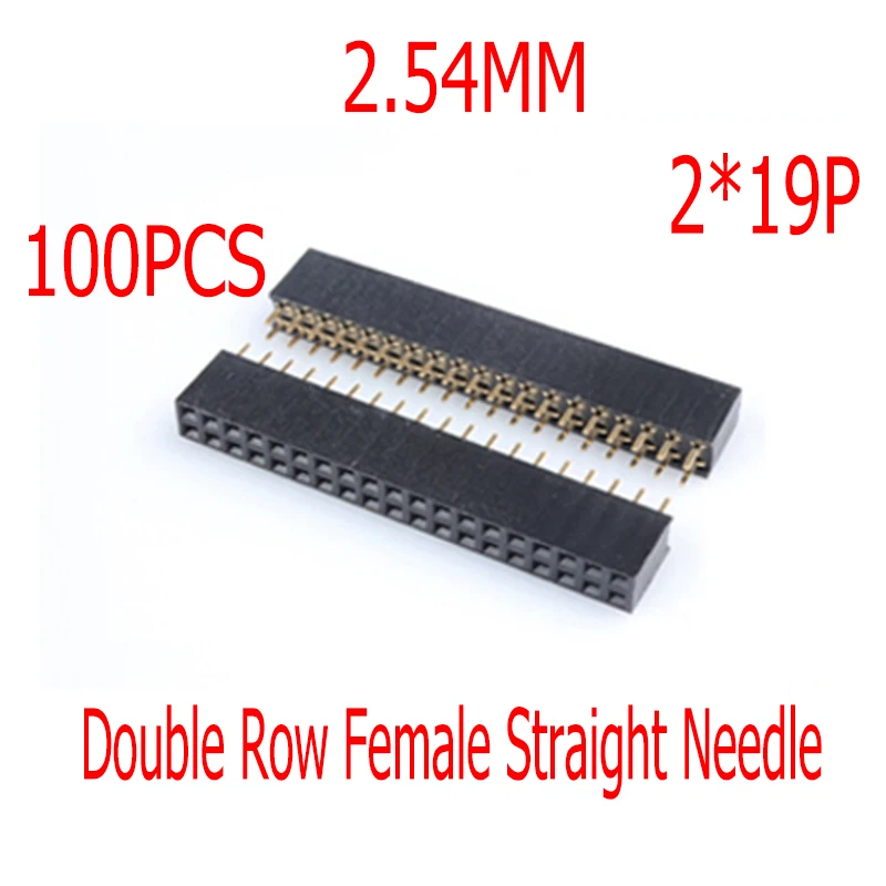 100PCS 2*19P Double Row 19Pin Female Connector Socket Seat Board Header Black Pitch 2.54MM For Arduino