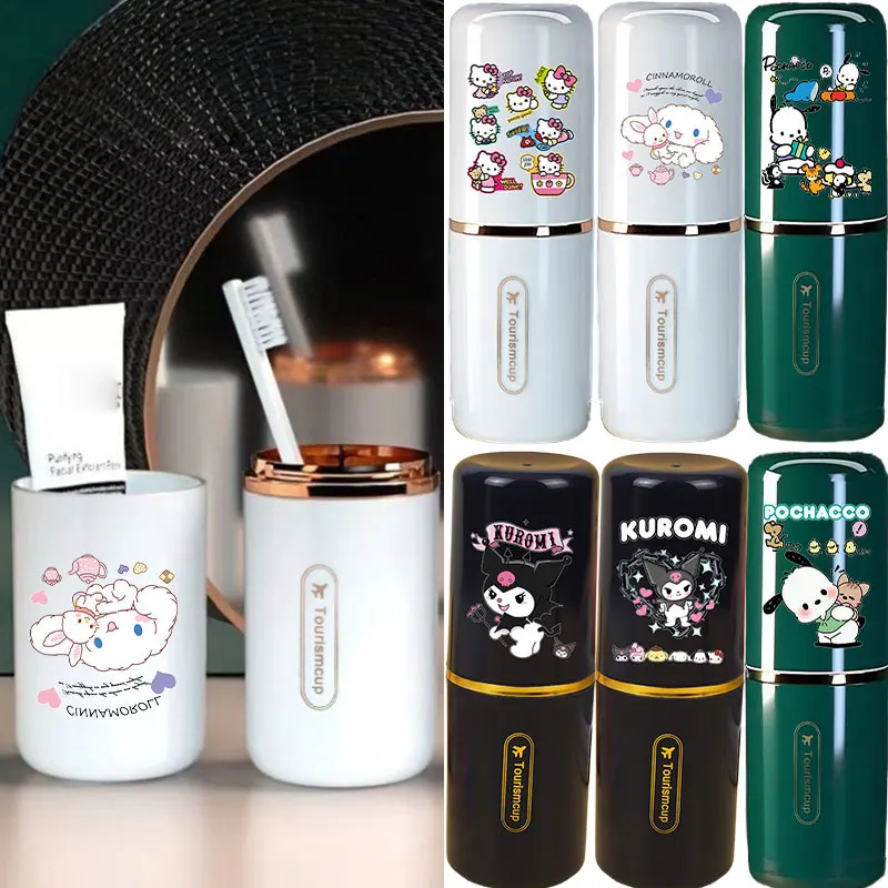 Hello Kitty Travel Mouthwash Cup Portable Cute Essential for Business Trips Toothbrush Case with Lid Multifunctional Storage Set
