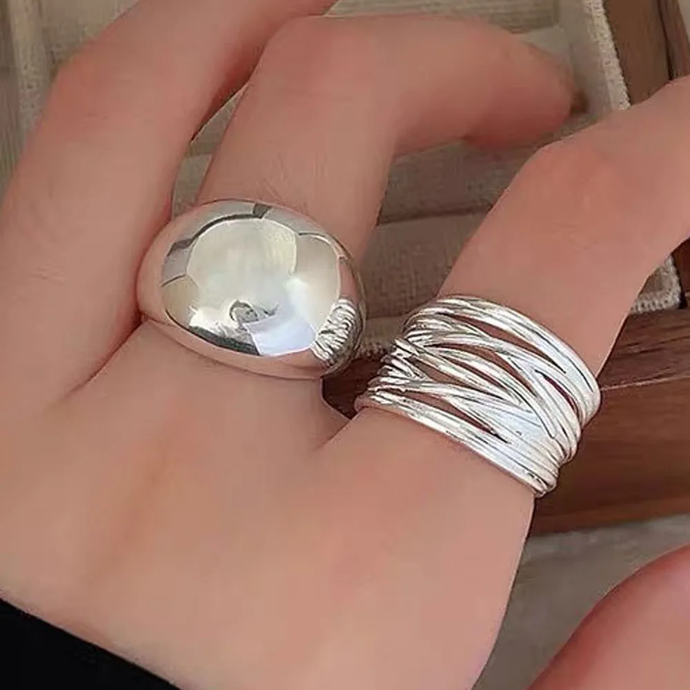 

BF CLUB 925 Sterling Rings for Women Fashion Geometric Handmade Irregular Interware Ring Party Christmas Gift