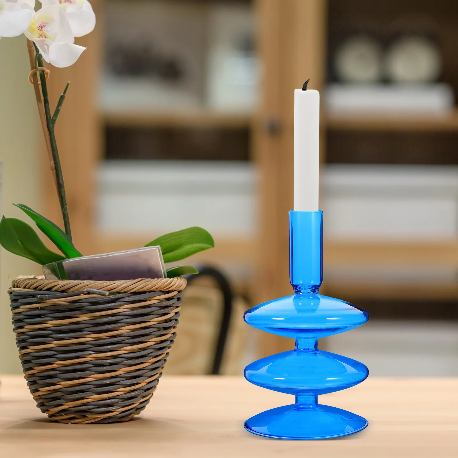 حامل زجاجي أنيق، قاعدة مسطحة ناعمة مقاومة للبقشيط، مثالي لحوامل ديكور المنزل لطاولة الطعام والحفلات