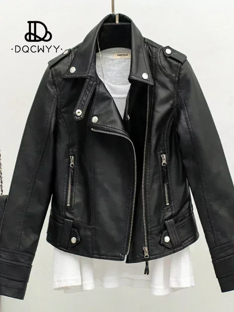 Jackets for Women Autumn Women\'s PU Jacket Fashion Black Short Coat 2024 Slim Lapel Motorcycle Tops Casual Faux Leather Jacket