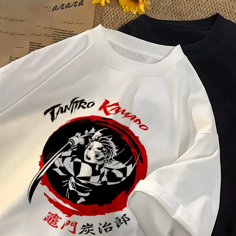 

Летняя коллекция 2026: Футболка унисекс из 100% хлопка с принтом «Битва чернил» по мотивам «Истребителя демонов» (Танджиро Казамон), свободный крой