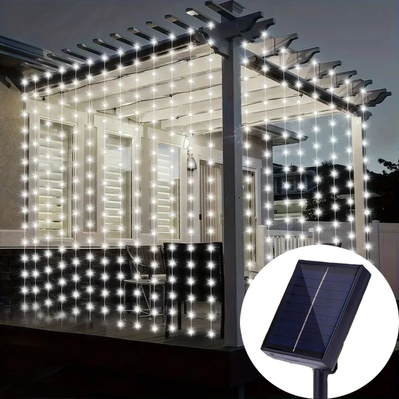 

300LED Solar Curtain String Lights 8 Modes Outdoor Fairy Lights Twinkle String Lights for Home Wedding Halloween Christmas Decor