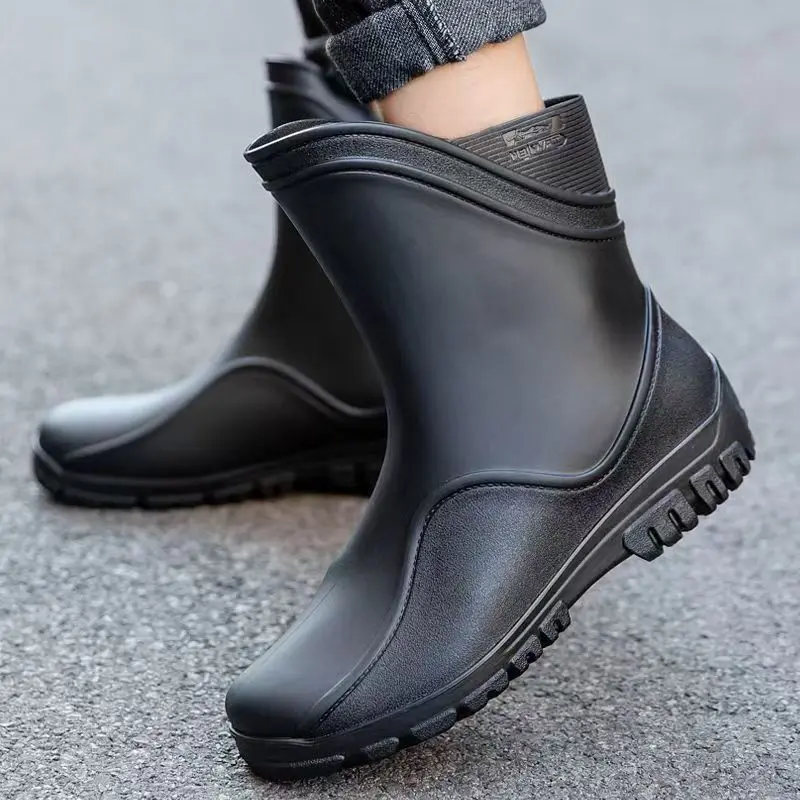 

Men's Thick Sole High Top Rain Boots Four Seasons Round Toe Non Slip Waterproof Kitchen Work Shoes Garden Shoe Fishing Wader