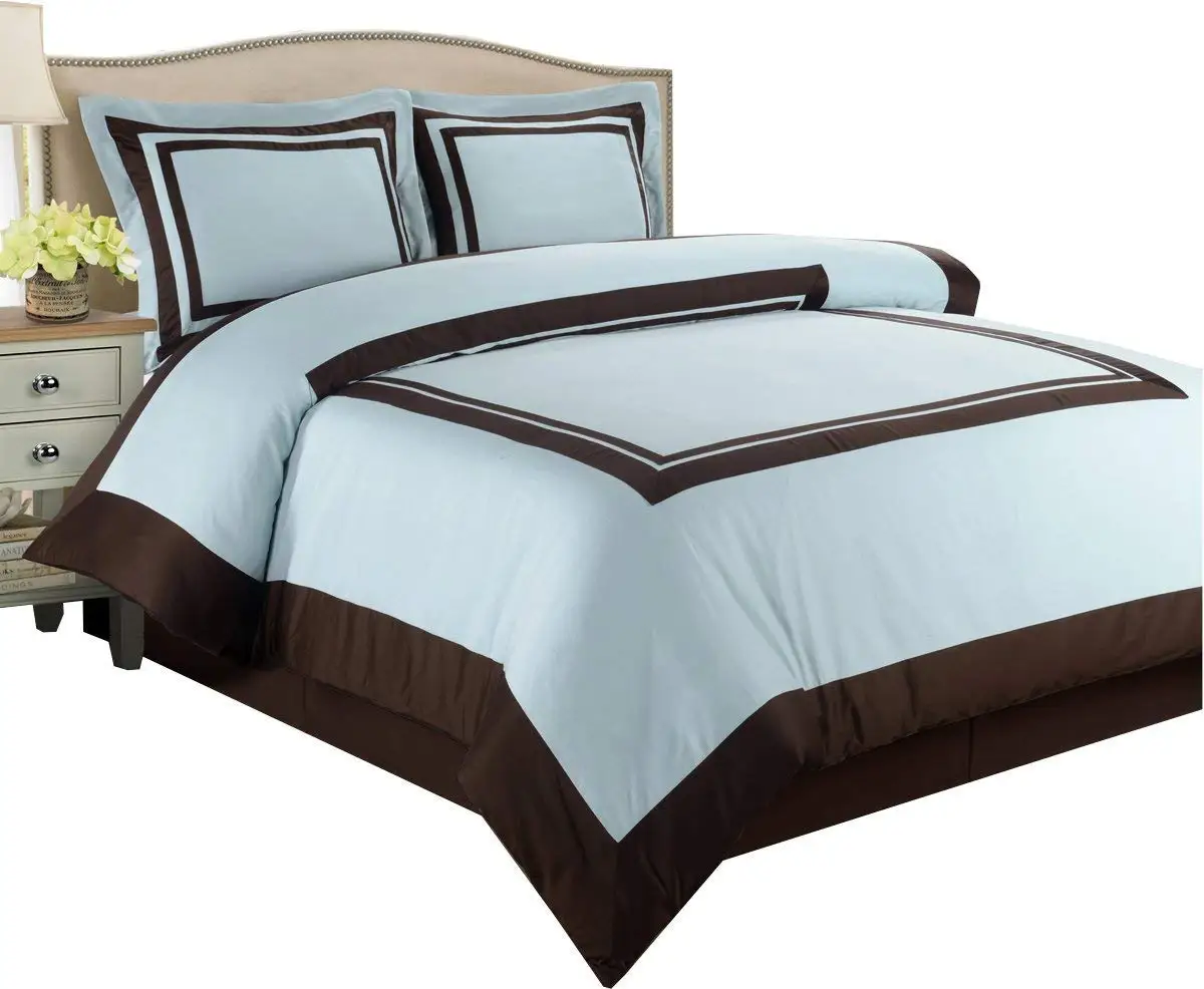 Blue and Chocolate 3 Piece Full/Queen Duvet-Cover-Set, 100-Percent Cotton, 300-Thread-Count