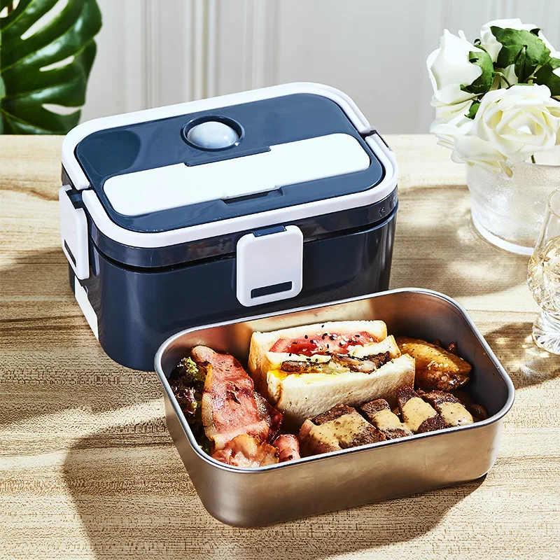 Stainless Steel Electric Lunch Box 12V 24V 110V 220V Office Camping Heating Food Warmer Container Dual-use Heated LunchBox Set