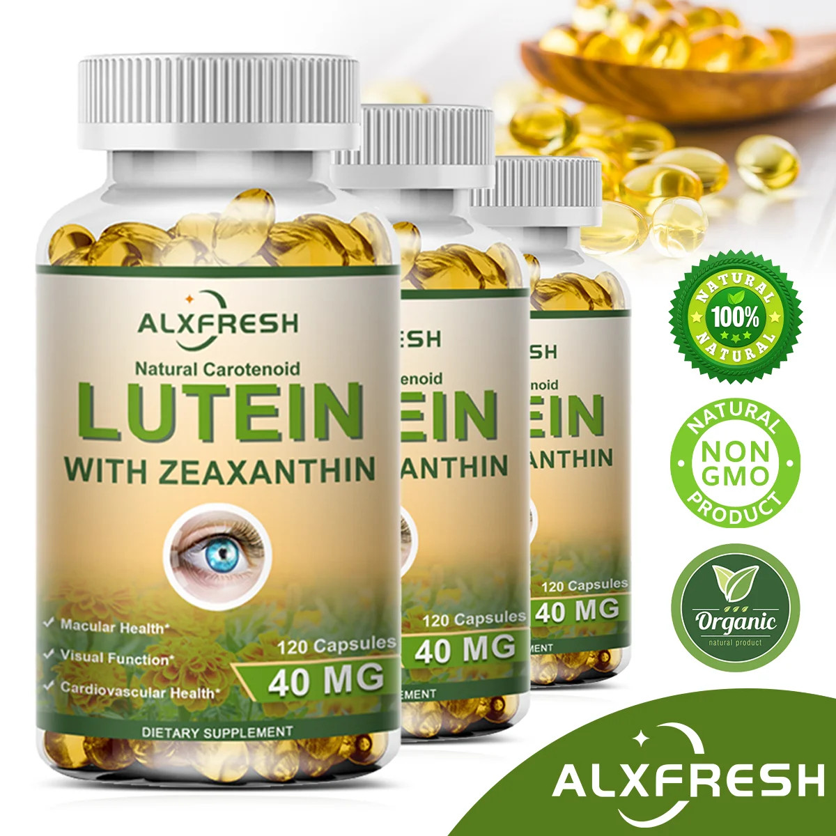

Lutein Capsules Relieve Eye Strain Dryness Soreness Photophobia Improve sensitivity Enhance Vision Provide Antioxidant Benefits