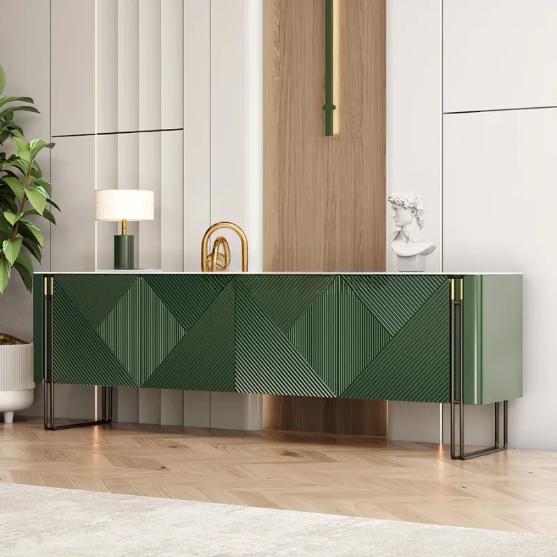 Italian-Style Light Luxury TV Cabinet Living Room Stone Plate Floor Cabinet Modern Minimalist Dark Green High Style