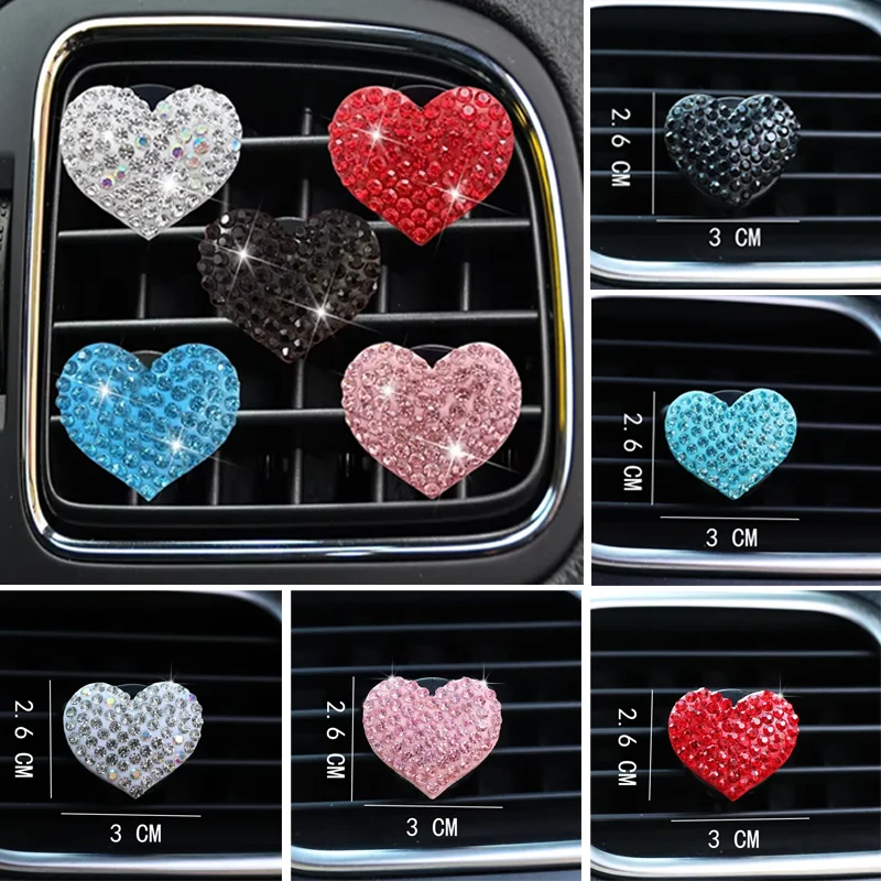 Heart-shaped Car Air Outlet Perfume Clip High-quality Cars Air-Conditionin Rhinestone Perfume Clips Auto Decoration Accessories