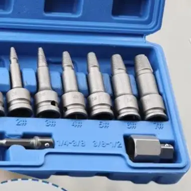 Broken Screw Extractor Set 9 Pieces HSS Steel for 3/8 inch Drive Manual Extraction of For Damaged Stripped Rusty Screws