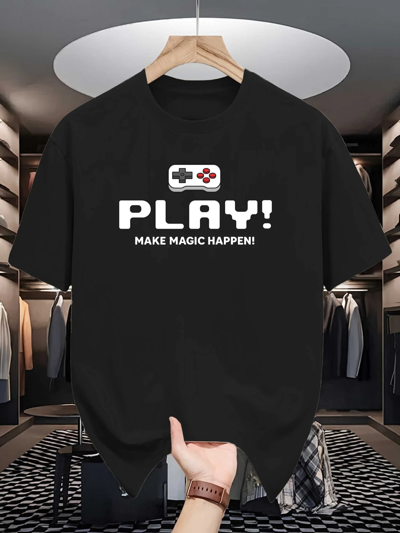 Game Controller Play Text Graphic Mens Crew Neck T Shirt Classic Gaming Quote Print Short Sleeve Casual Cotton Daily Summer Tops