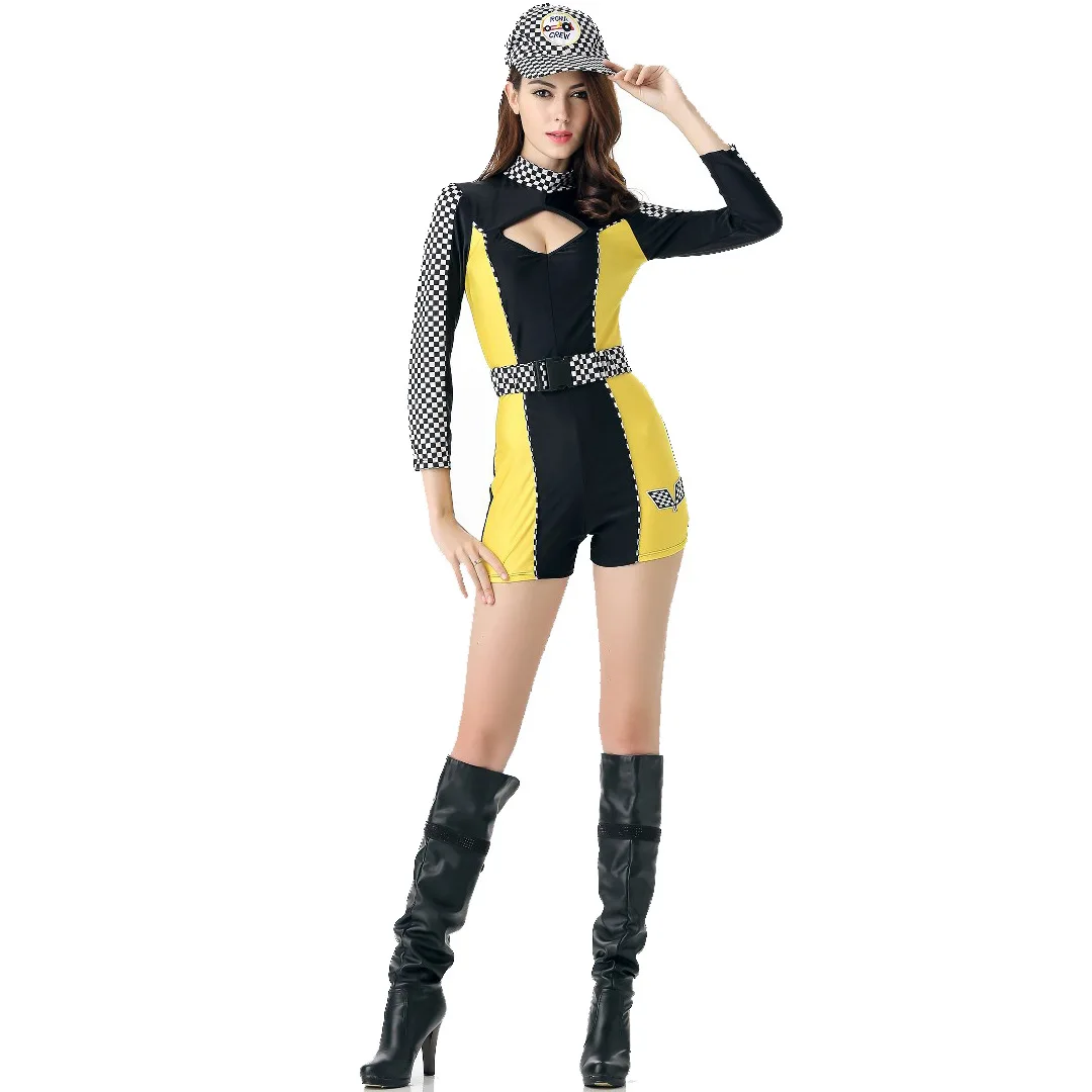 Disfraz de conducción de coche de carreras para mujer, mono Sexy para chica de carreras, uniforme de manga larga para juego de autos, Halloween