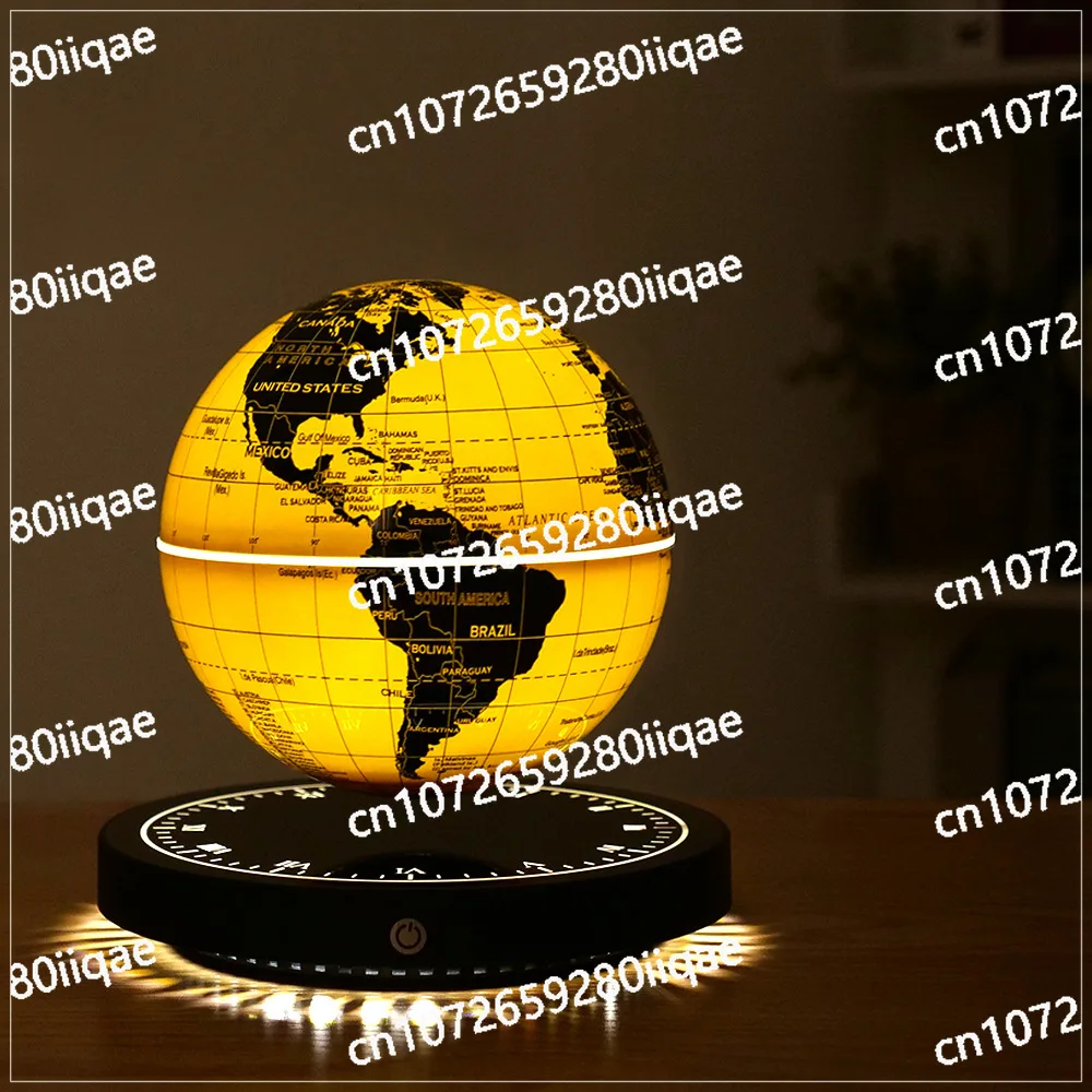 

Golden Luminous Globe Colorful Atmosphere Night Light Technology Sense Ornament Magnetic Levitation Globe Clock Base