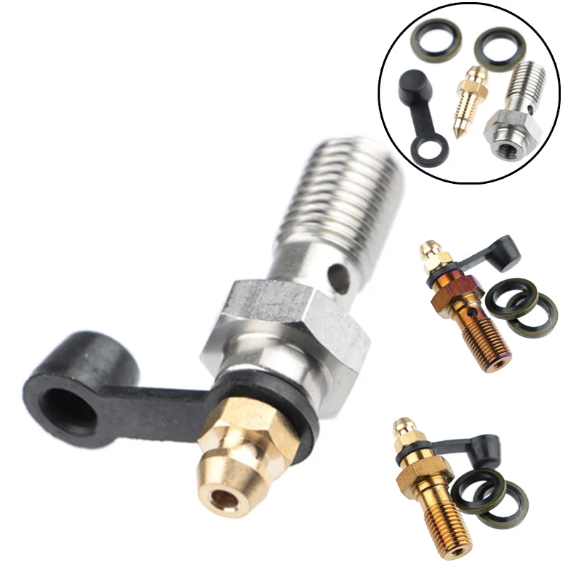 Motorcycle Brake Bleed Screw Banjo Bolt M10*1.25mm / 1.0mm Oil Nozzle  Throat Air Release Brake Caliper Cylinder Screw