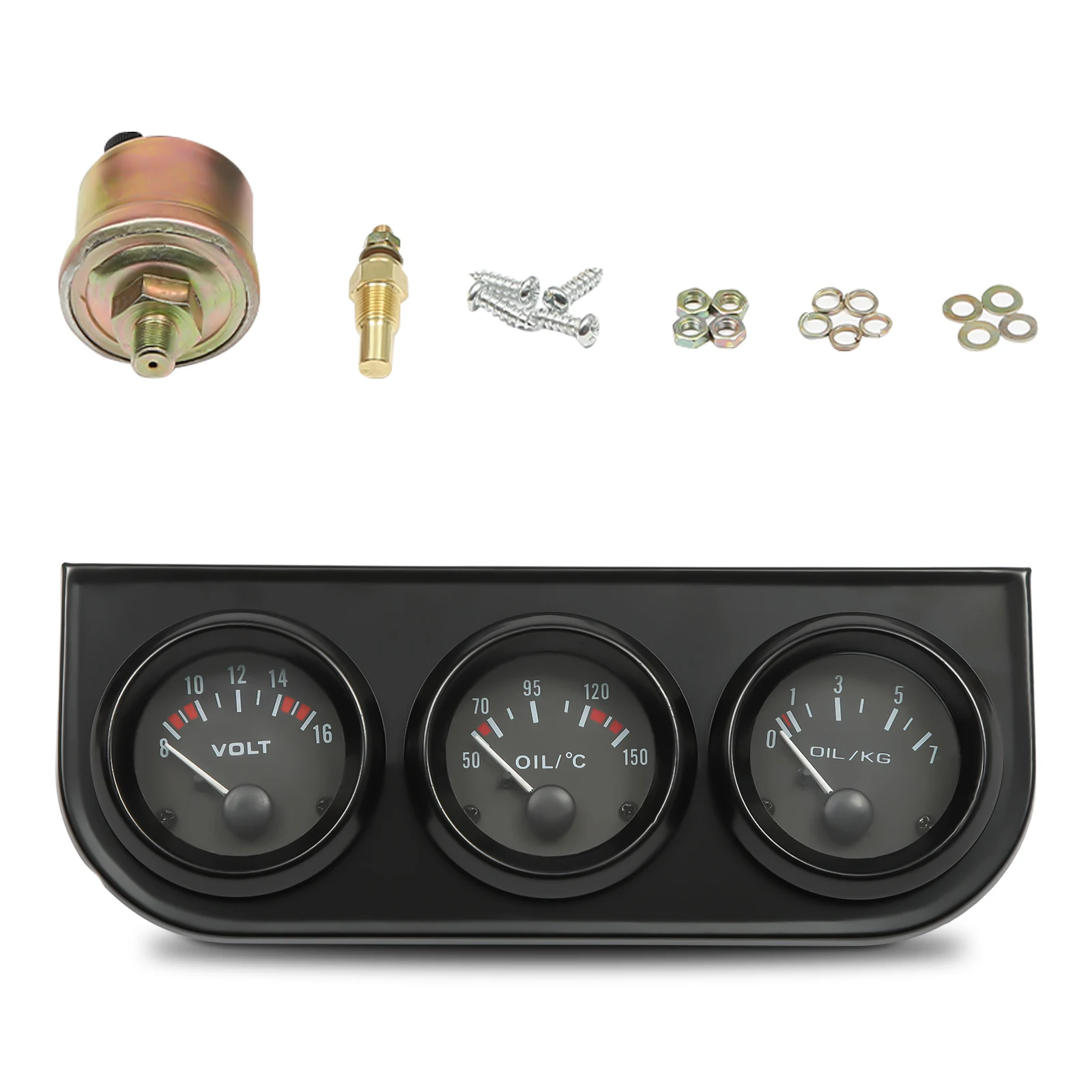 3-in-1 52mm Car Auxiliary Instrument Oil Pressure Gauge LED Multifunction Volt Meter+Water Temp Gauge+Oil Gauge Kit