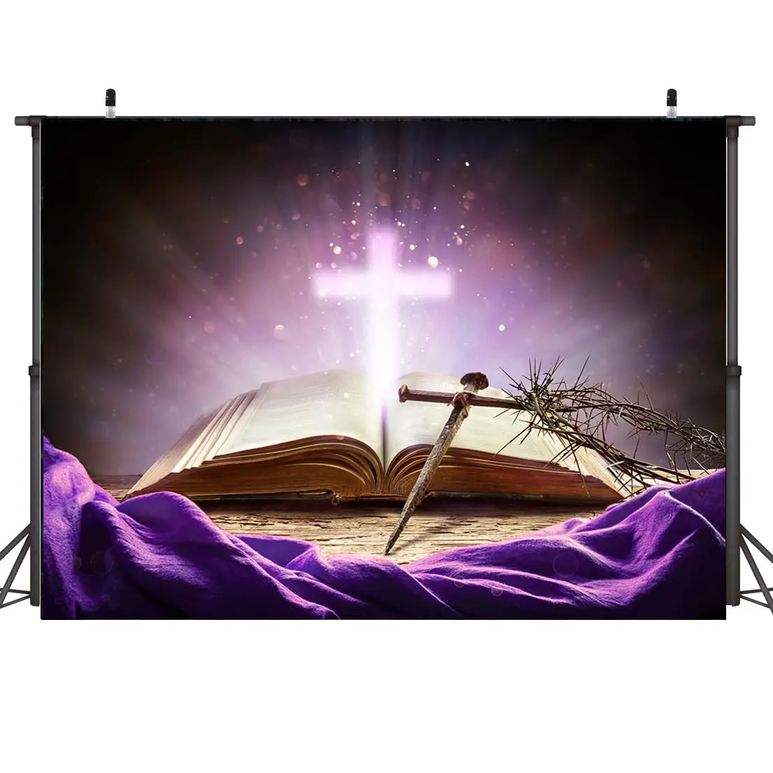 Easter themed backdrop, spring Christian cross Jesus photography background, religious party decoration photo banner props.
