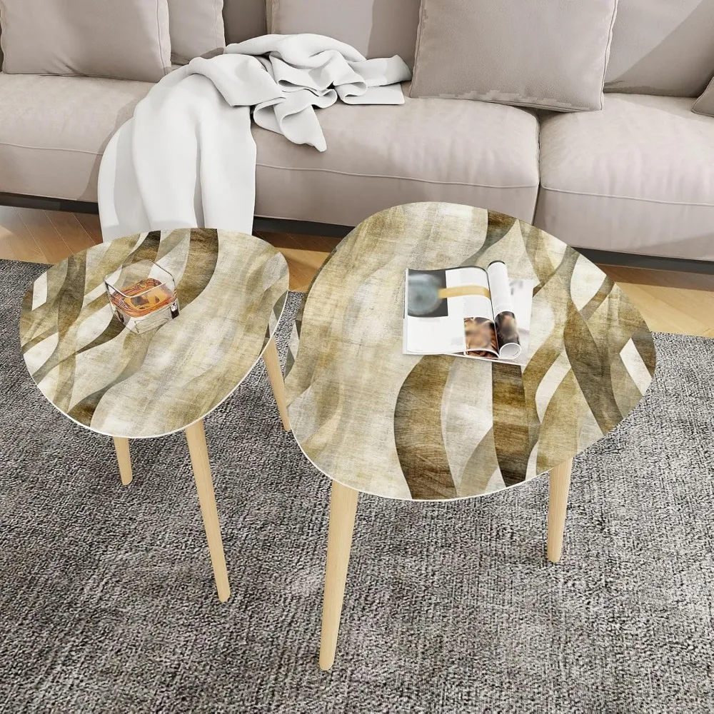 التعشيش مثلث نهاية طاولة القهوة مجموعة من 2 منتصف القرن الحديثة البني موجة الفن طباعة الحديثة الحد الأدنى الجانب طاولة شاي الخيزران للي