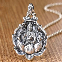 Retro Avalokitesvara Pendant Men Jewelry Maitreya Buddha Necklace Male Amulet Lotus Statue Necklaces Lady