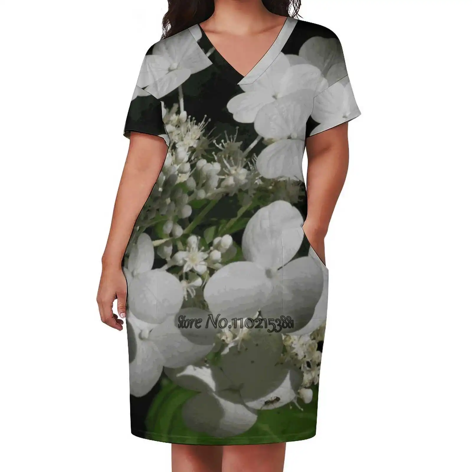 T - Bird’S Night Garden At Noon Loose V-Neck Skirt Sexy Short Sleeve Skirt Loose A-Line Dress Light And Breathable Dress Floral