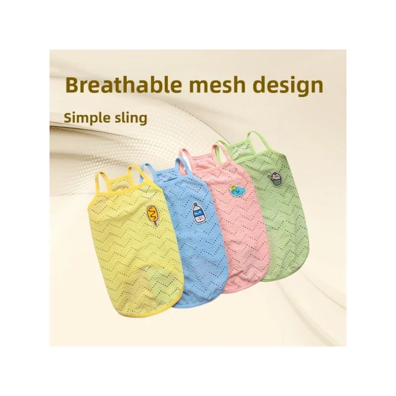 

Puppy clothes spring and summer simple suspenders thin breathable grid medium puppy two feet pet cat clothes