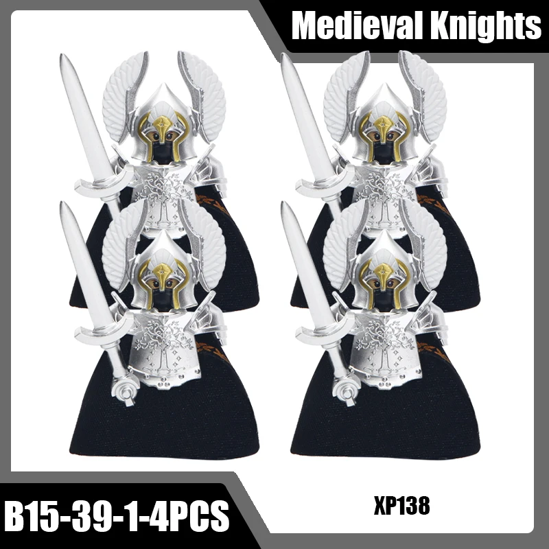 Mittelalterliche Burg Soldat Ritter Figuren Bausteine Schwertkämpfer Kapitän Bogenschütze Speer Infanterie Rüstung Helm Bogen Schwert Ziegel Spielzeug