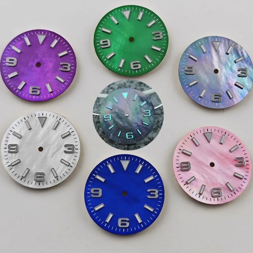 NH35 다이얼 28.5mm, BGW9 블루 야광 시계 다이얼 (NH35 무브먼트용, 캘린더 없음, 369 숫자, 시계판 개조 부품)