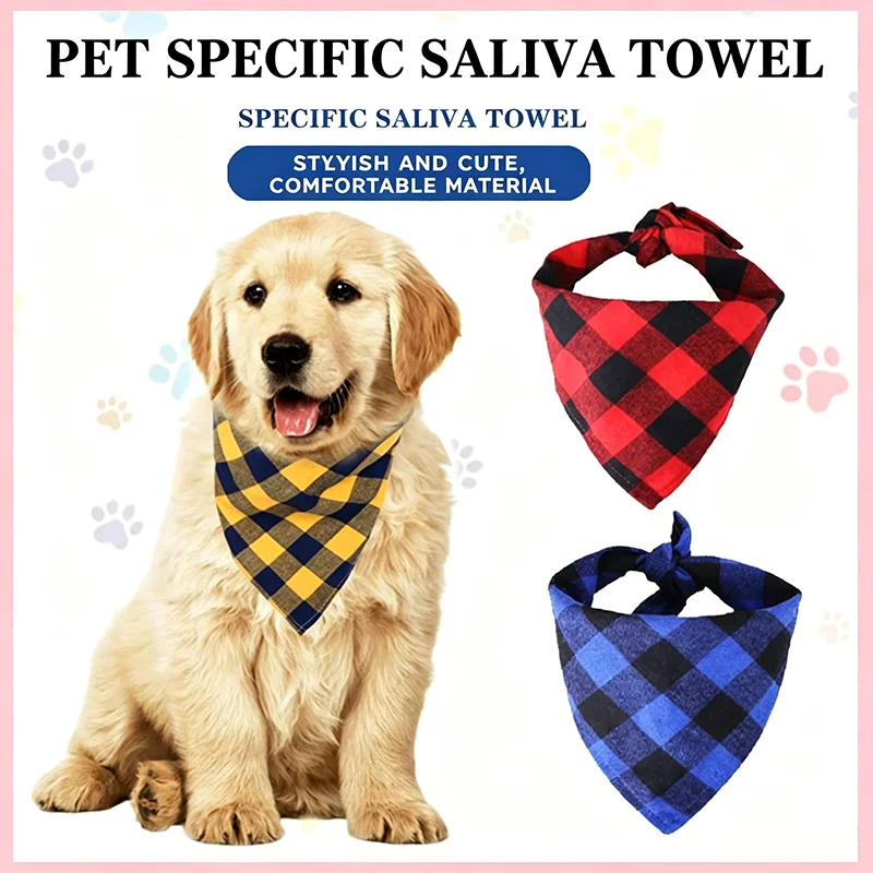 Dog Bandanas Cotton Plaid Washable Triangular Scarf Bow Tie Collar Kerchief Bib For Cat Dog Daily Party Pet Neck Decor Accessori