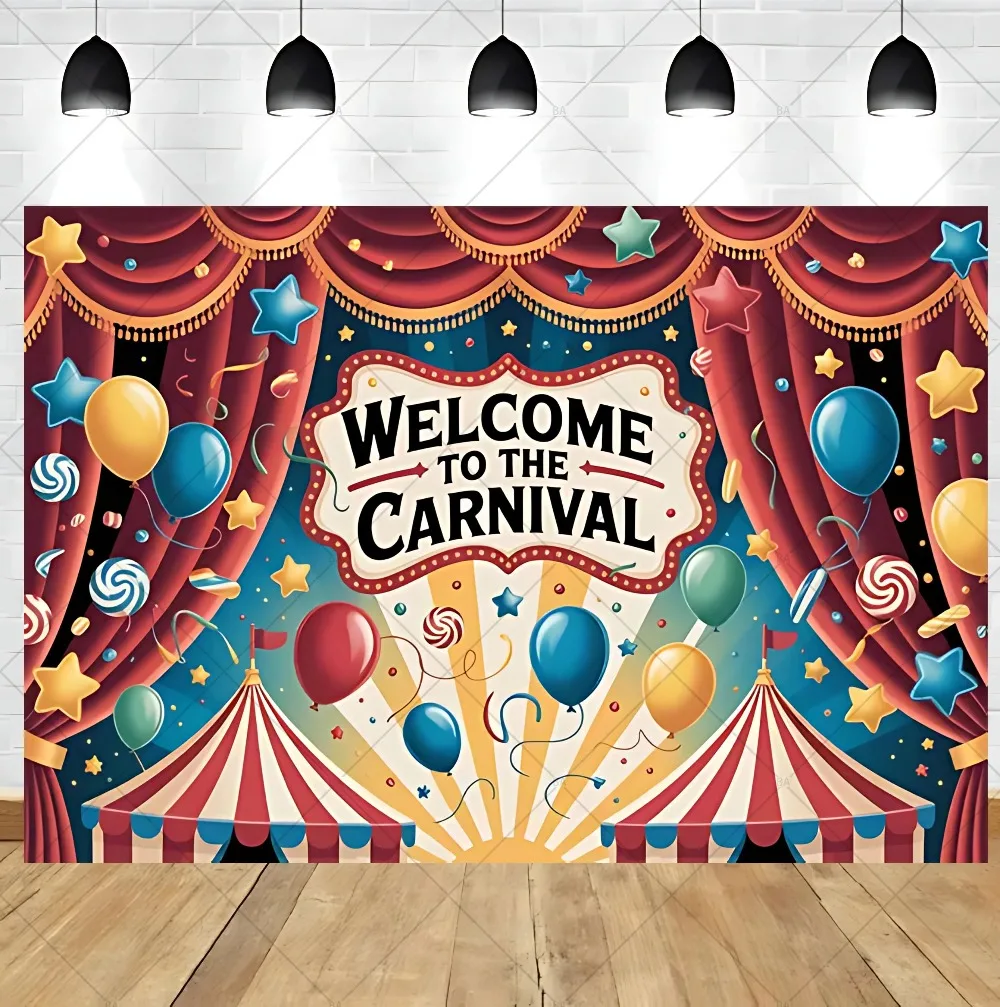 Circus Carnival Stage Colorful Balloon Elephant Theme Banner Backdrop, Children's Birthday Party Decoration Photography Backdrop