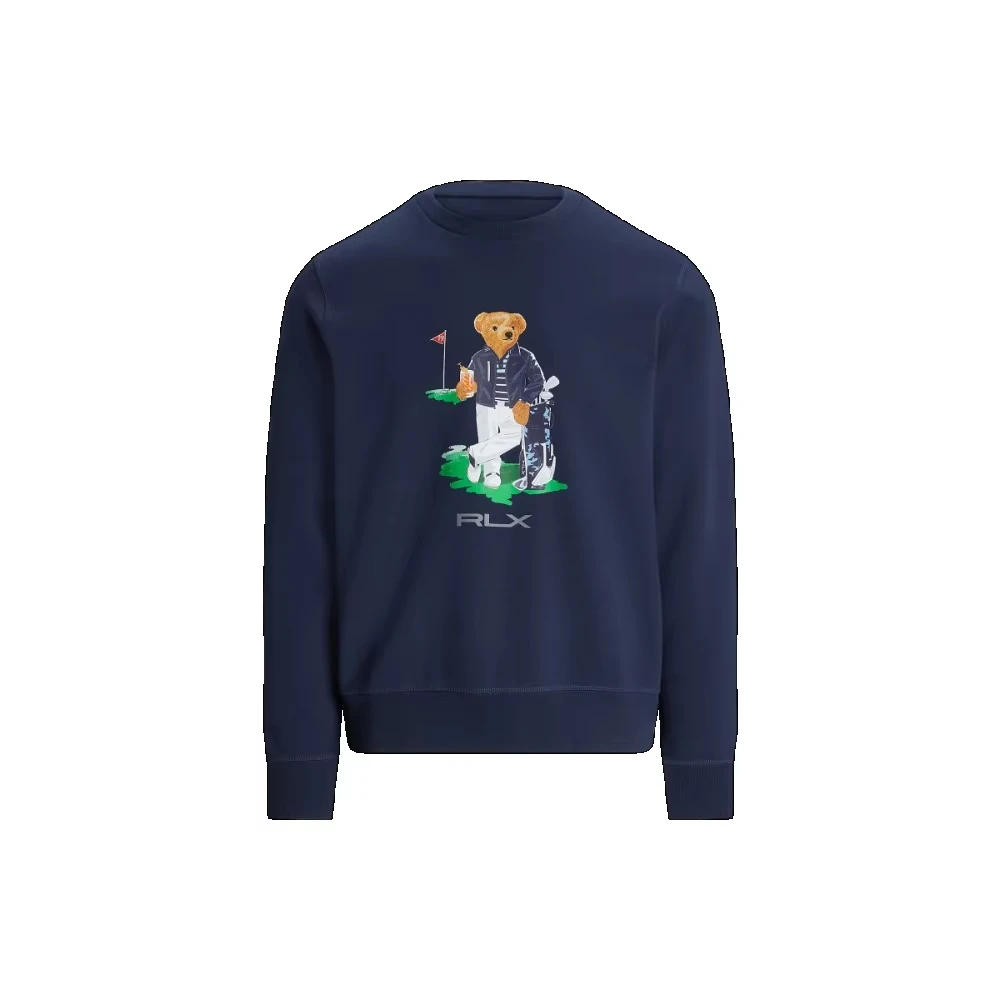 Fashion Brand Cartoon Bear Print Sweater Men's Casual Wear Autumn and Winter Fleece Pure Cotton High-quality Crew Neck Sweater