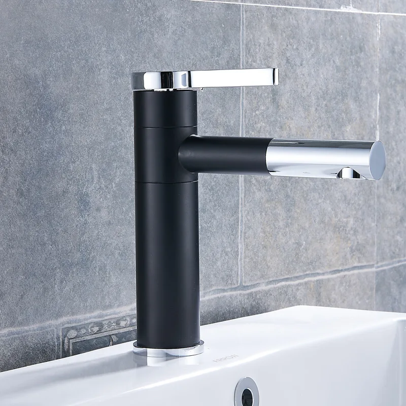 

WashBasin Mixer Faucet Brass Single Handle Bathroom Faucets Household Cold and Hot Water Tap Swivel Spout Deck Mounted