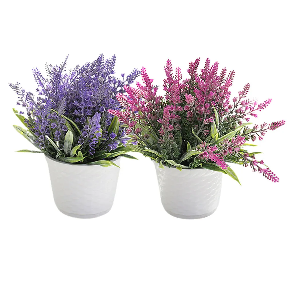 

2pcs Artificial Lavender Potted Decor Simulated Bonsai For Home Office Desk Table Balcony Fake Plants Faux Flower Ornament