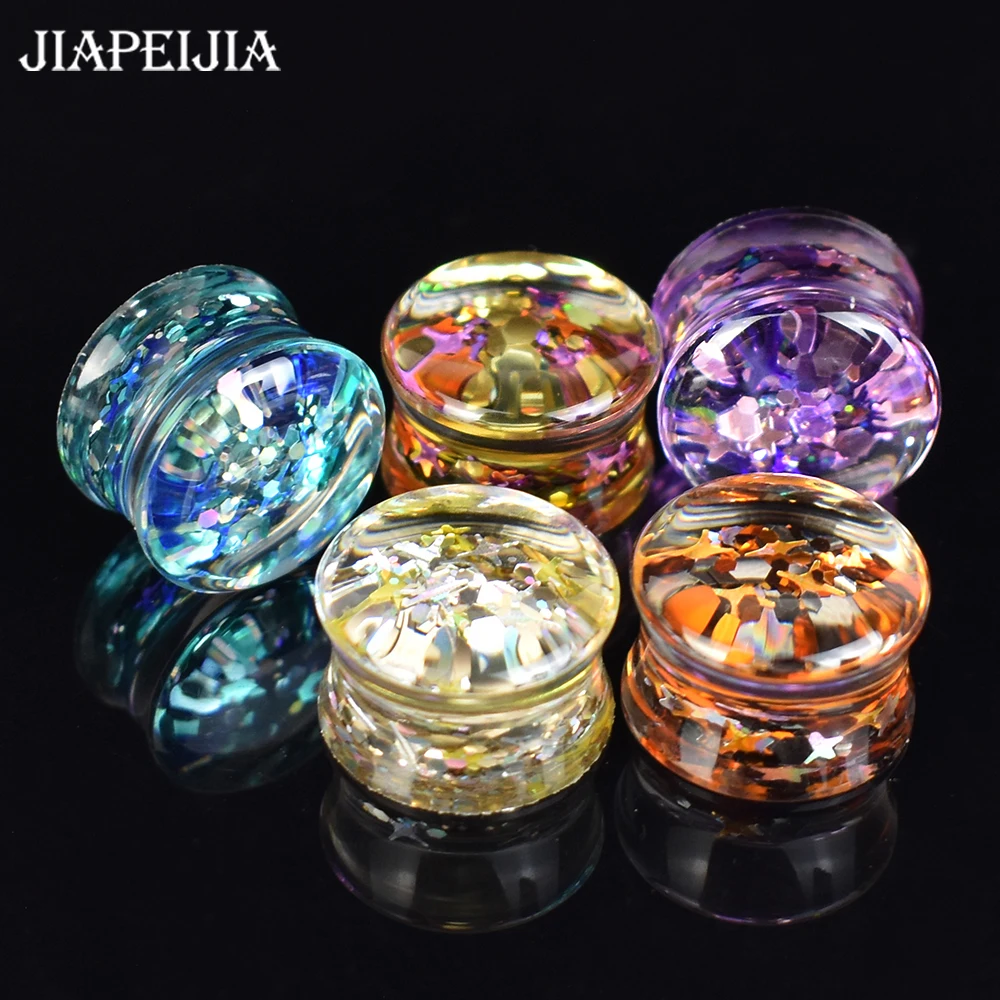 6-50mm 2Pcs Twinkle Sequin Ear Plugs Gauges and Tunnels Double Flared Plug Ear Stretcher Expander Ear Piercing Jewelry