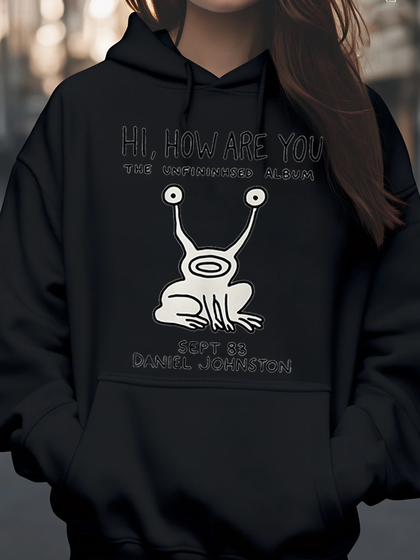 سترة بقلنسوة مطبوعة على شكل ضفدع من دانيال جونستون، ألبوم 83 سبتمبر، ملابس غير رسمية للجنسين لمحبي الموسيقى #1