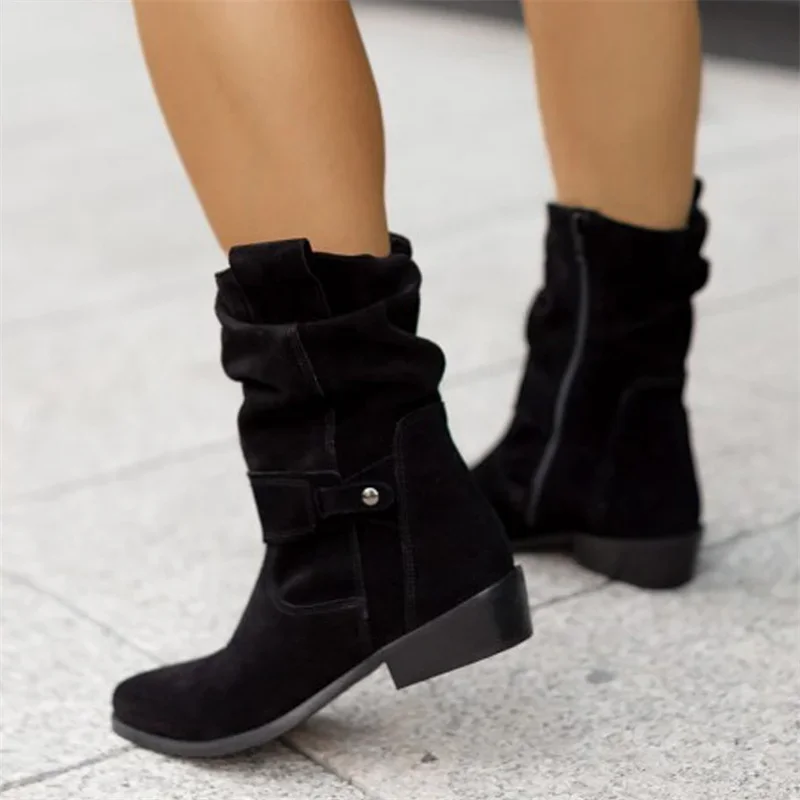 2023 New Women Ankle Boots Low Heels Round  Plus Size Casual Shoe Faux Suede Female Low Boot Chelsea Boots Platform Boots