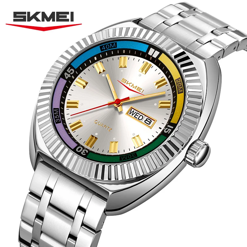 

SKMEI 9353 Классические мужские кварцевые часы Модный календарь Светящийся водонепроницаемый стальной ремешок Повседневные часы для мужчин reloj hombre