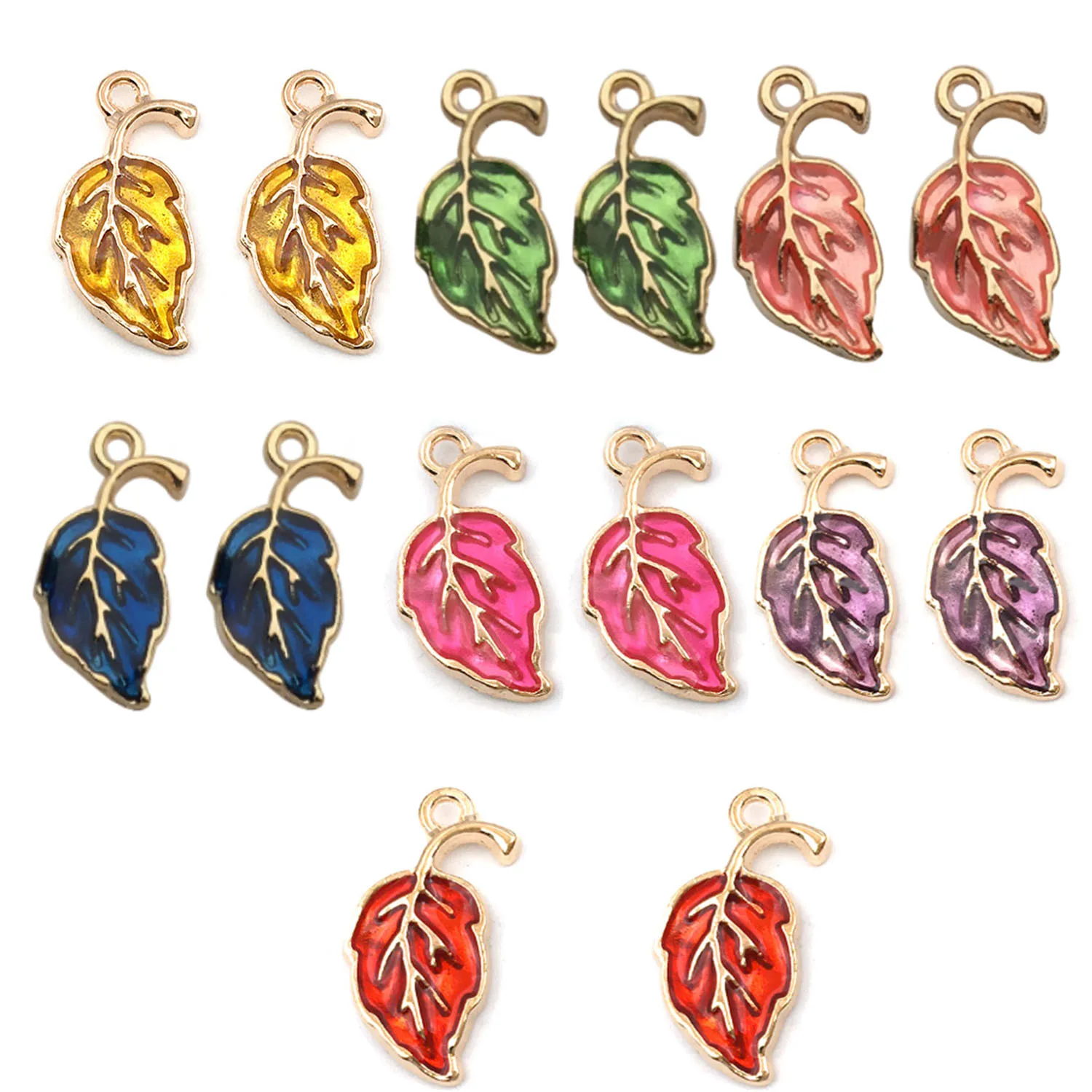 10/14pcs Enamel Leaf Pendant Colorful Leaf Charms For Jewelry Making Findings Crafting Accessory For DIY Necklace Bracelet