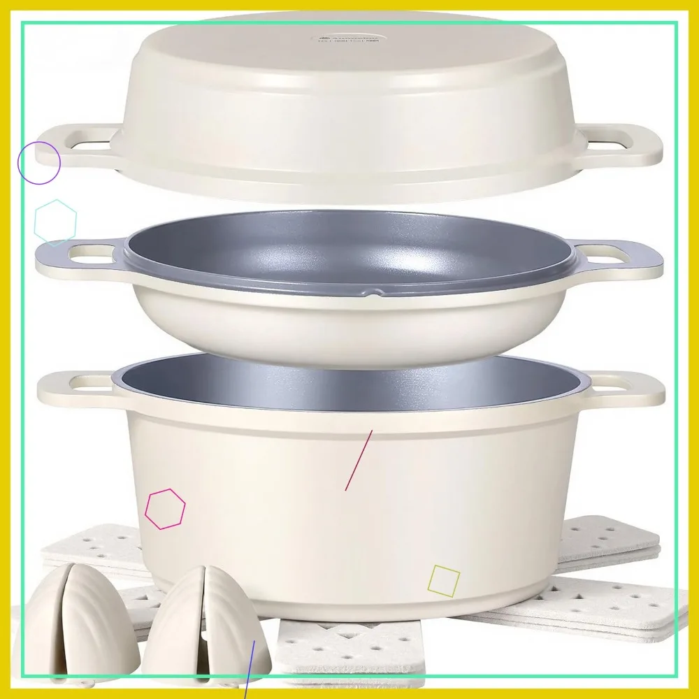 

Набор из 8 предметов: керамические кастрюли с антипригарным покрытием, универсальная суповая кастрюля объемом 4,5 л для всех типов плит, подходит для посудомоечных машин и духовок.