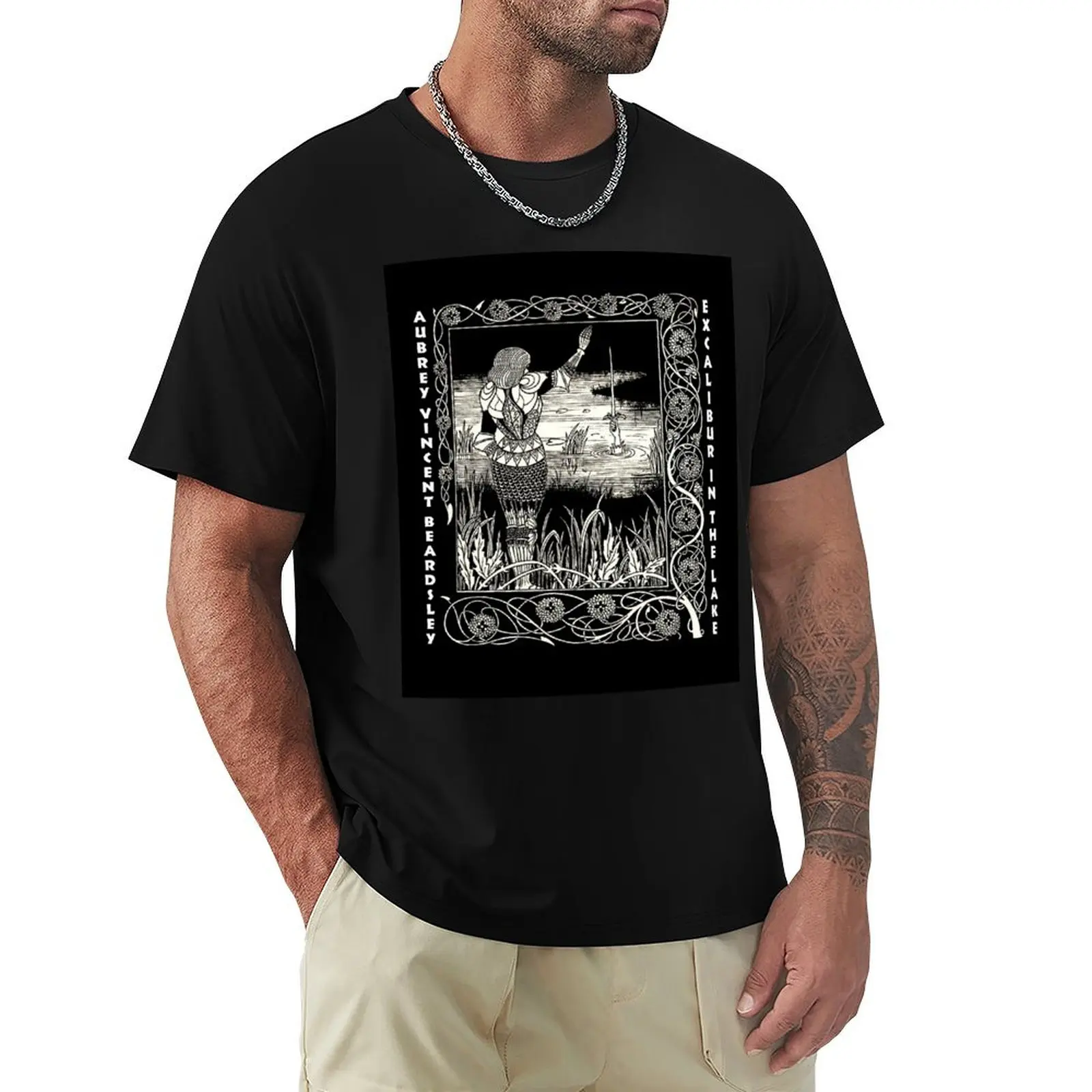 

Aubrey Beardsley - Excalibur in the Lake T-Shirt tees Aesthetic clothing customs design your own mens tall t shirts