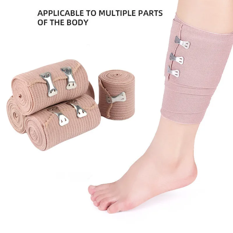 1 Roll Elastic Bandage Wrap With Clips Wound Dressing Outdoor Sports Sprain Treatment Bandage Tape For First Aid Kits