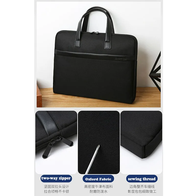 Portable Briefcase Bussiness Laptop Bag Multi-function A4 File Folder Handbag Oxford Fabric Large-capacity Storage Zipper Bag